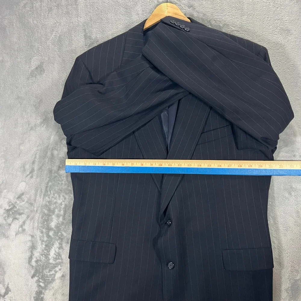 Hickey Freeman Blazer Mens 42R Navy Blue Pinstripe Wool Sport Coat Vintage Hole